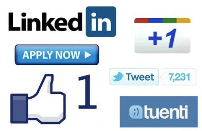 botones de twitter, tuenti, Facebook, linkedin y Google +